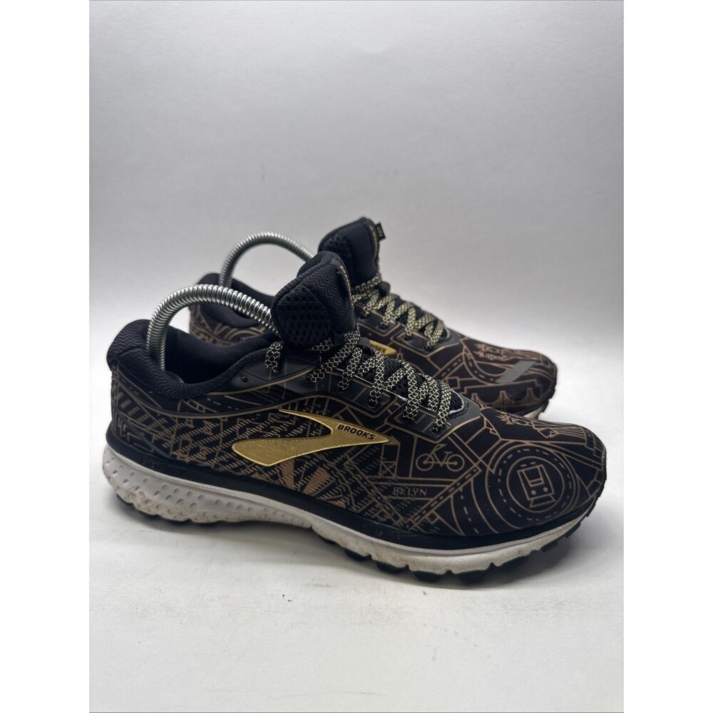 Brooks Womans Sz 9.5  NYC Prints Marathon Black and Gold Ghost 12 Running Shoes